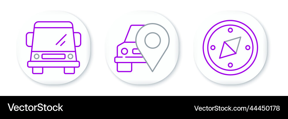 Set line compass car and map pointer with taxi Set line compass car and map pointer with taxi vector image