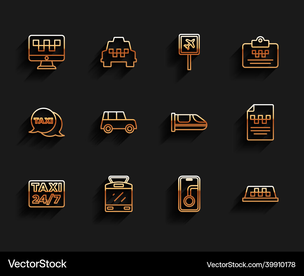 Set line location with taxi tram and railway Set line location with taxi tram and railway vector image