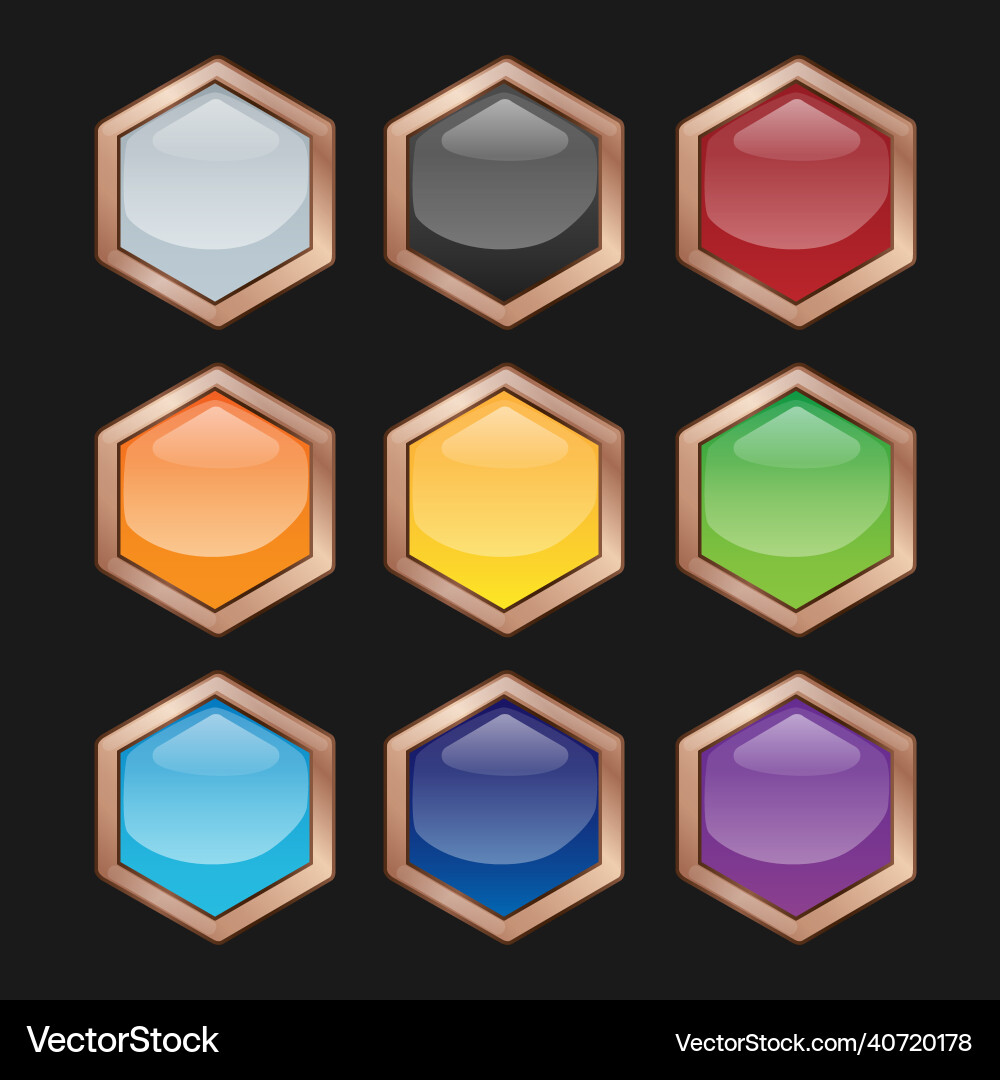 Set of bright blank buttons metallic frames Set of bright blank buttons metallic frames vector image