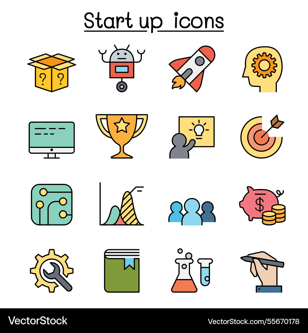 Startup icon set in color line style Startup icon set in color line style vector image