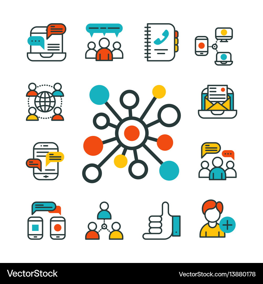 Thin lines connection icons outline set of big Vector Image