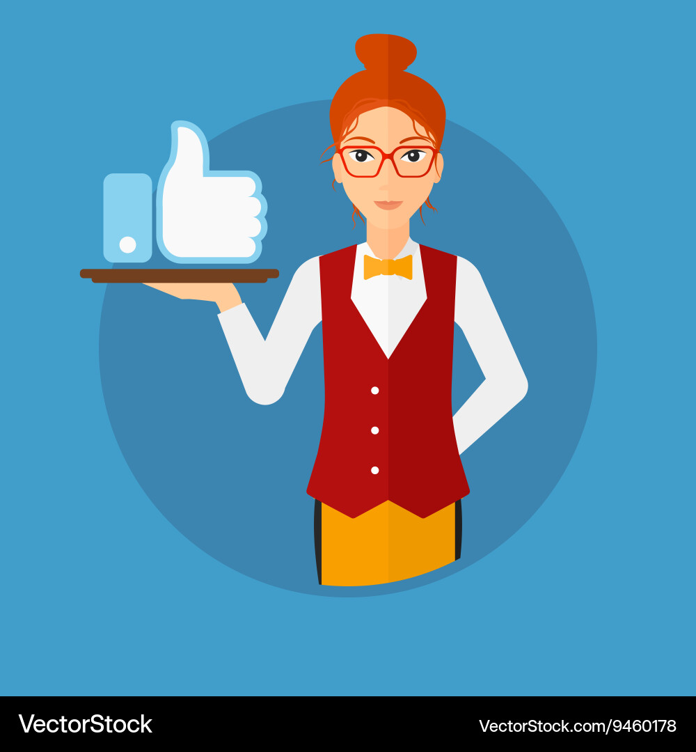 Waitress with like button vector image