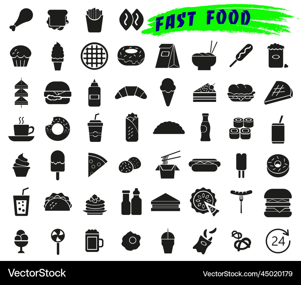 Fast Food Icons Mono Symbole dunkel Fast Food Icons Mono Symbole dunkel vektorbild