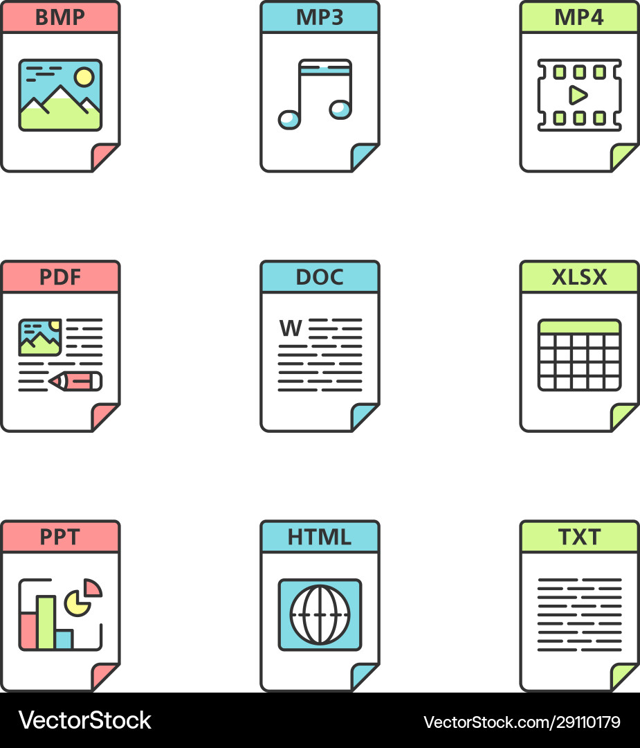 Files format color icons set image multimedia Files format color icons set image multimedia vector image