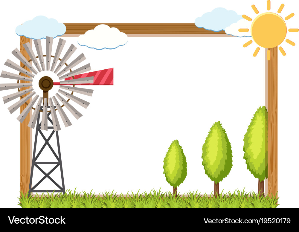 Frame template with wind turbine and trees vector image