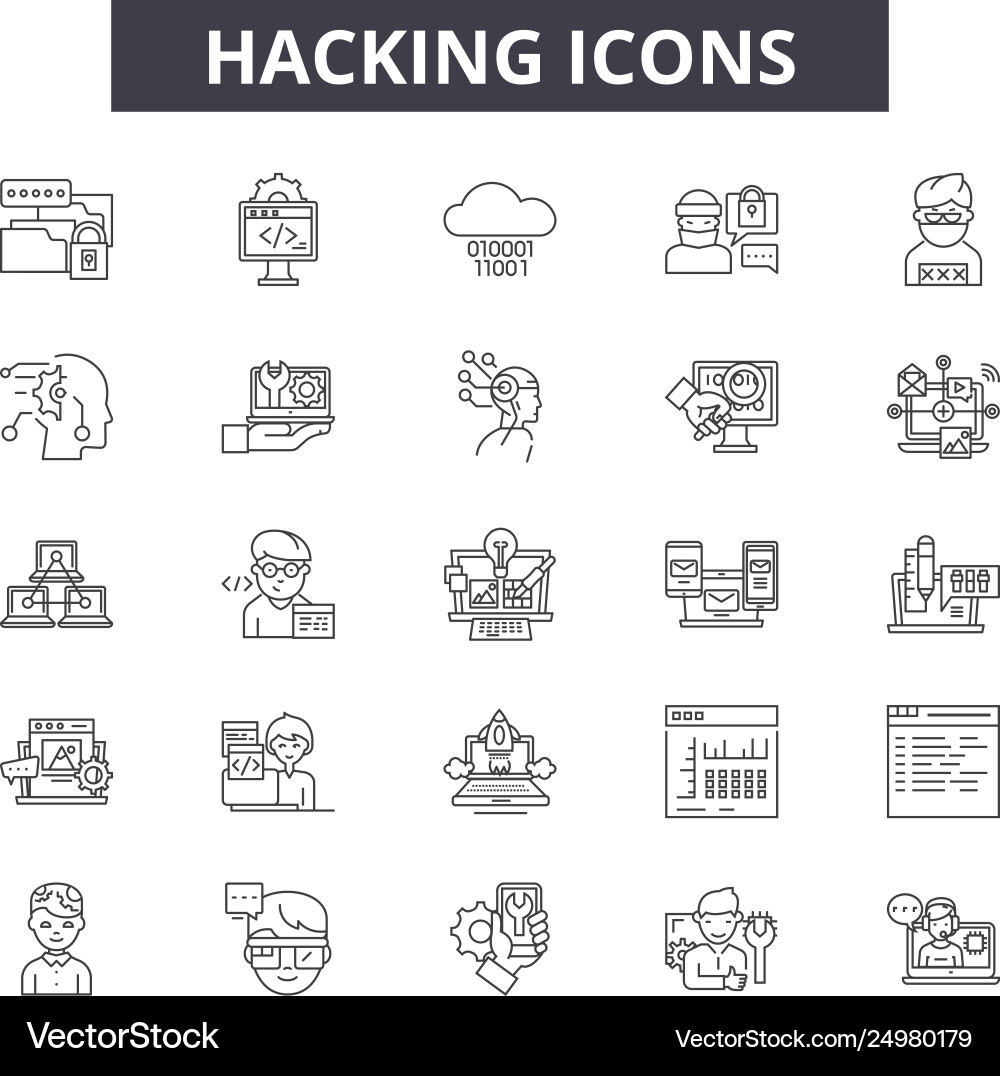 Hacking line icons signs set outline Hacking line icons signs set outline vector image