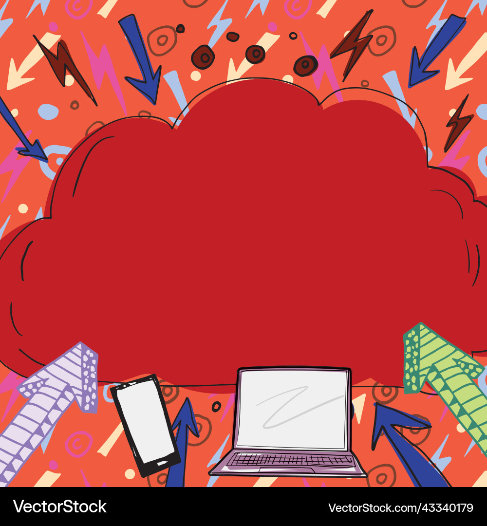 Important message written in cloud above lap top Important message written in cloud above lap top Vector Image
