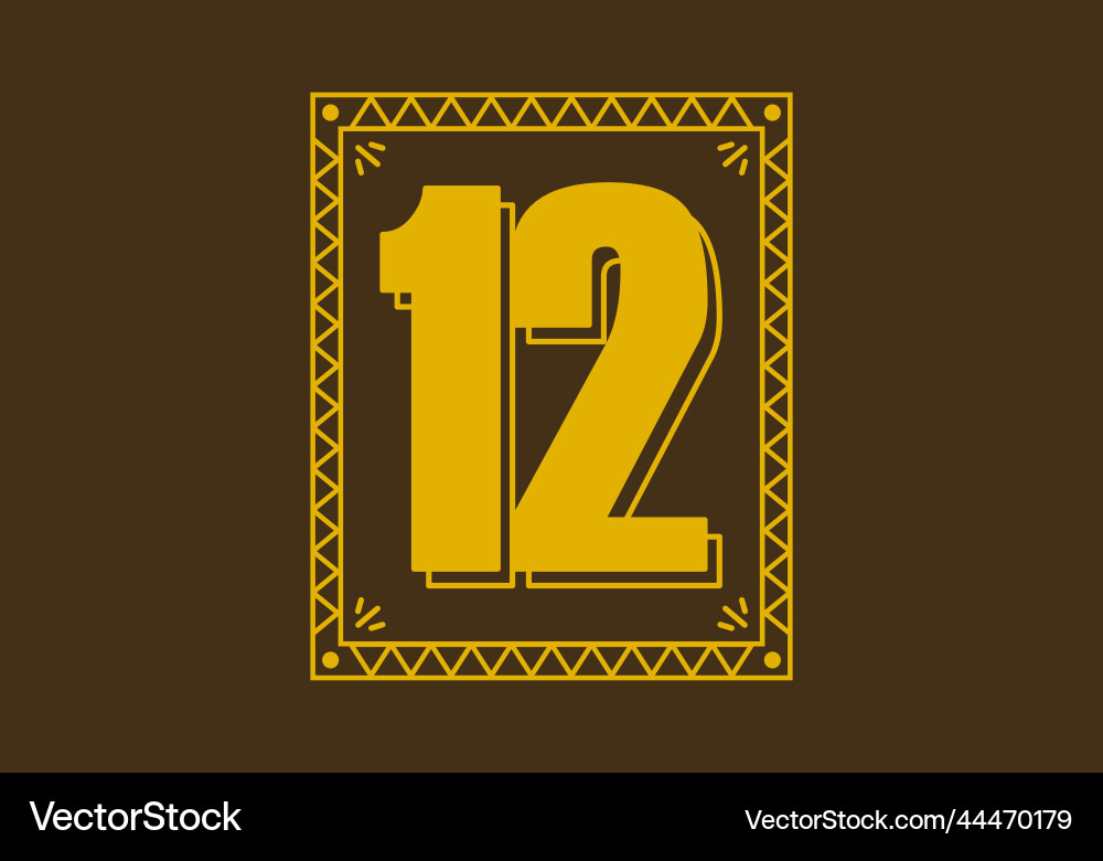 Number 12 in retro rectangle frame Number 12 in retro rectangle frame vector image