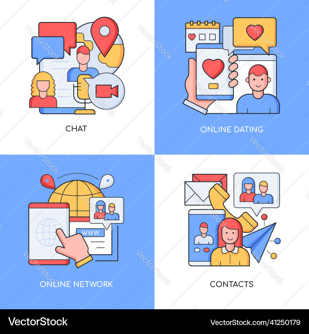 Online communication - set of line design style Online communication - set of line design style vector image