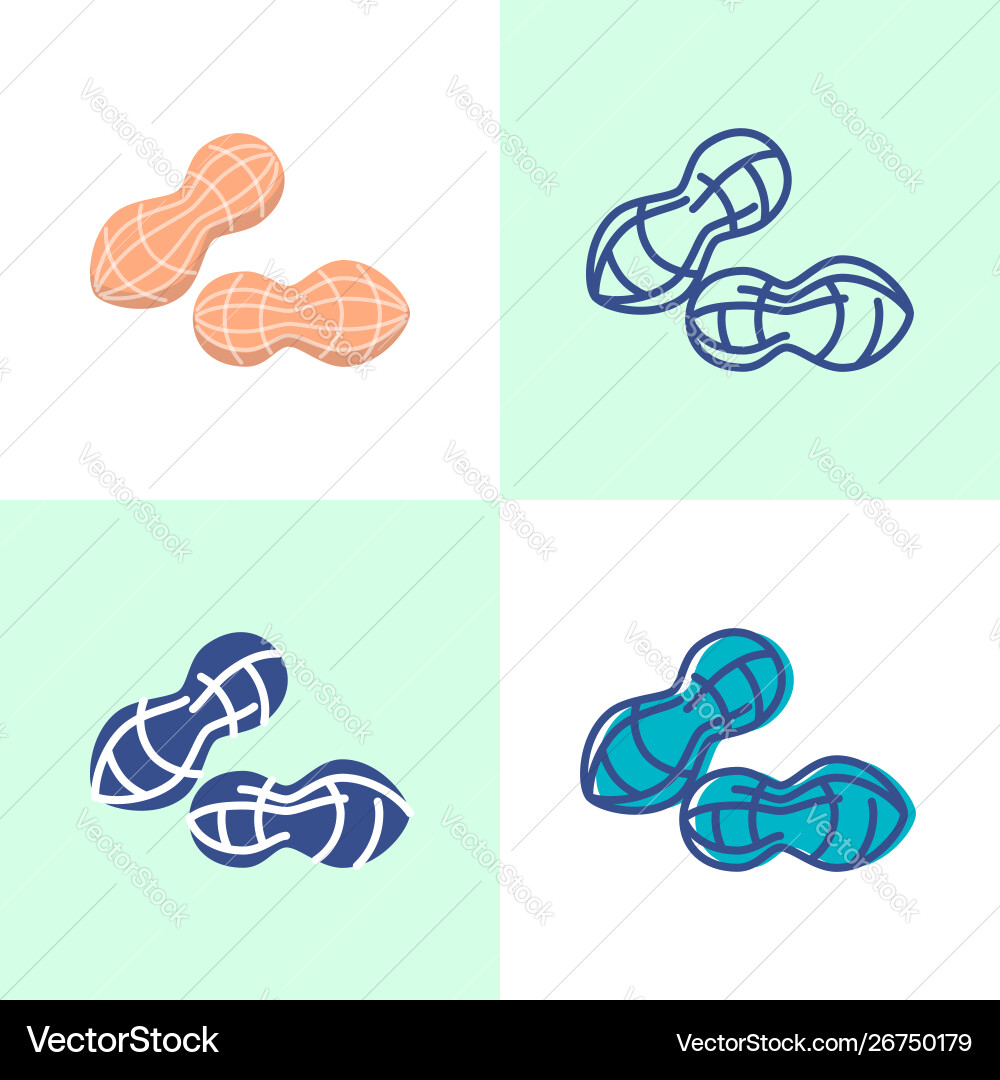 Peanut icon set in flat and line style Peanut icon set in flat and line style vector image