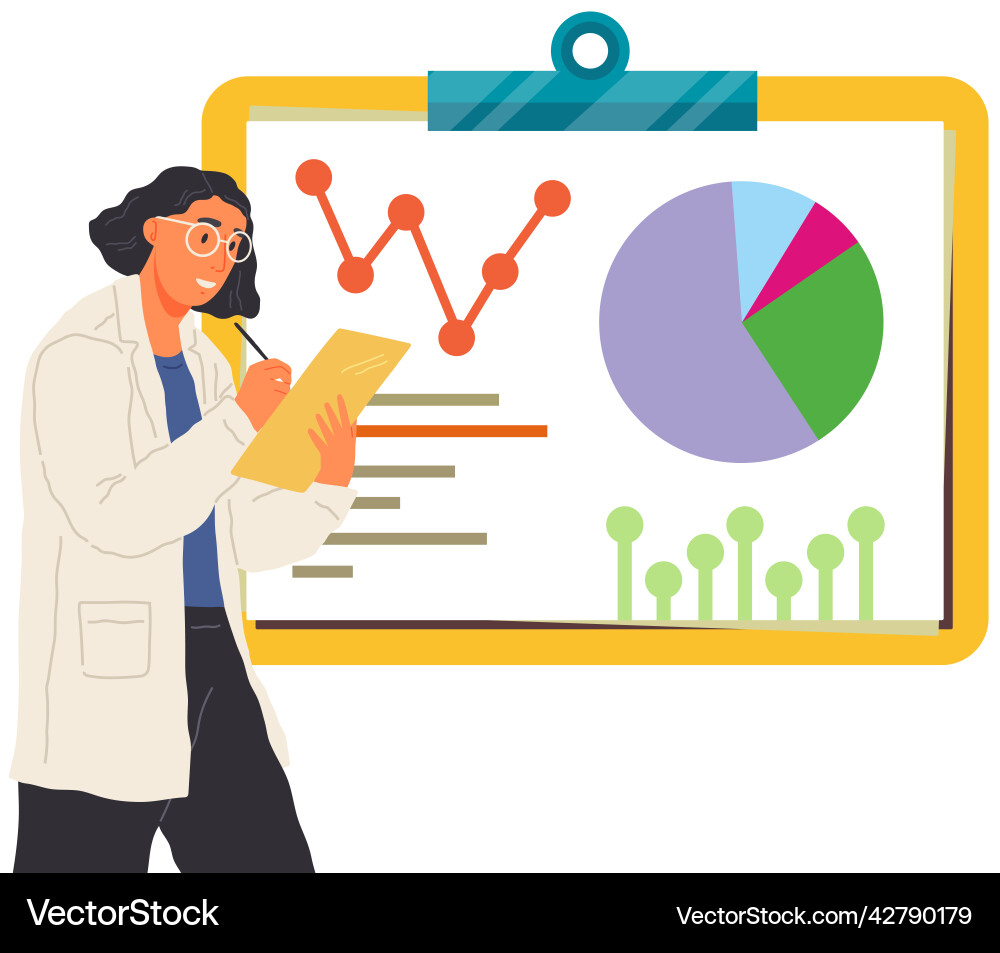 Scientist works with data analytics and research Scientist works with data analytics and research Vector Image
