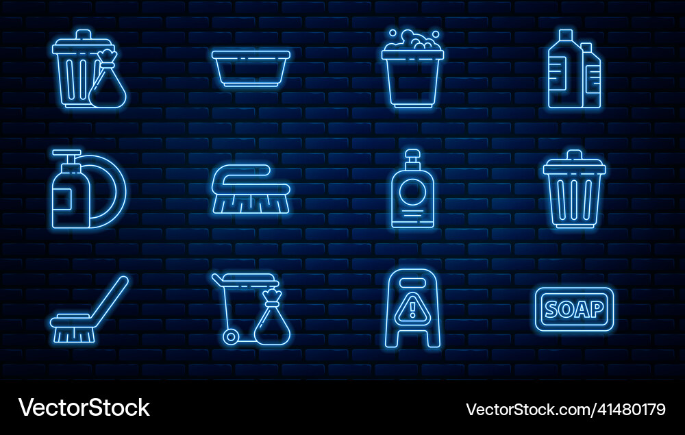 Set line bar of soap trash can bucket with suds Vector Image