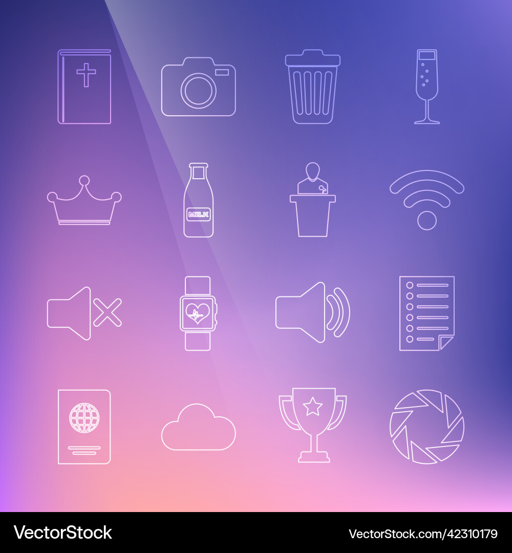 Set line camera shutter document wi-fi wireless Vector Image