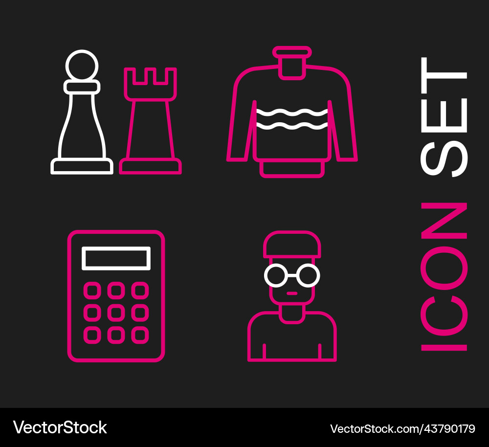 Set line nerd geek calculator sweater and chess Vector Image