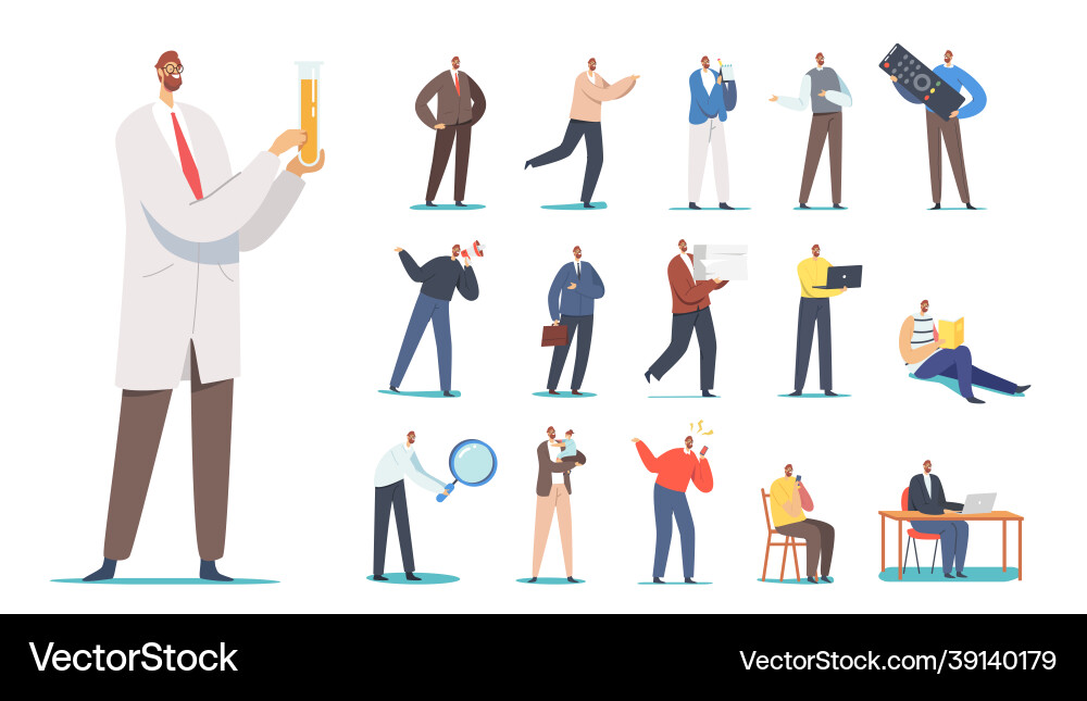 Set male characters with tv remote control Set male characters with tv remote control vector image
