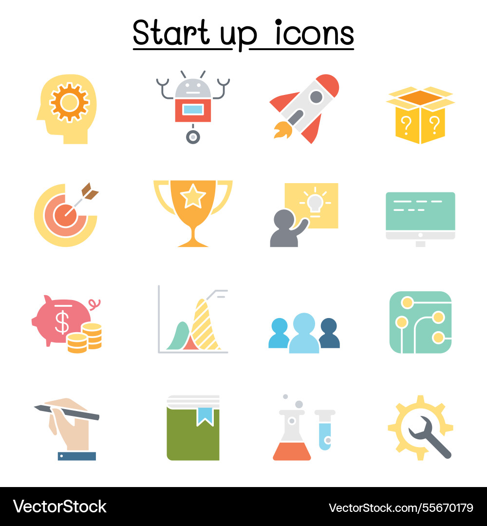 Startup icon set in flat color style Vector Image
