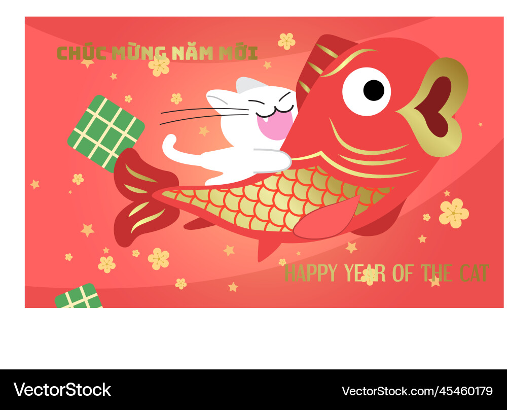 Year of the cat with red carp fish Year of the cat with red carp fish vector image