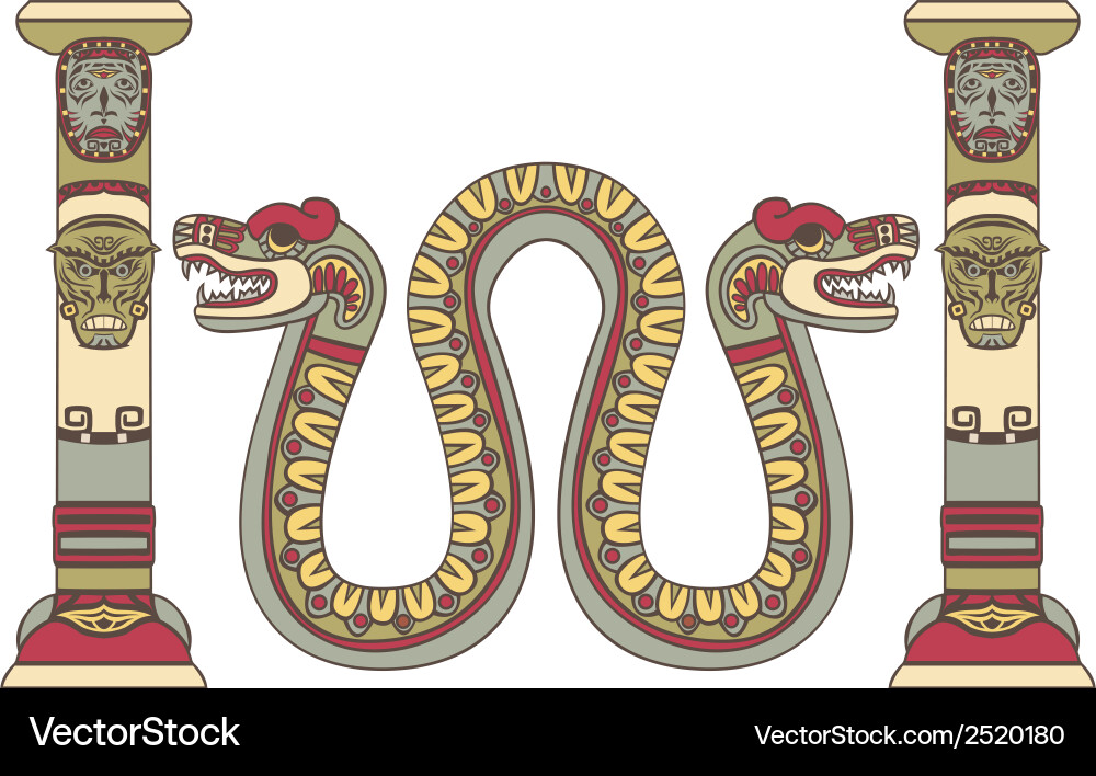 Aztec god as a snake between columns vector image