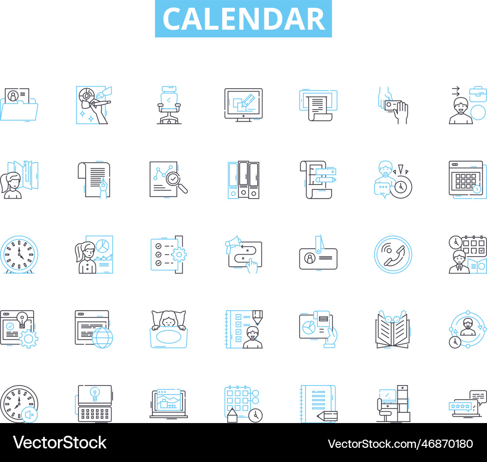 Calendar linear icons set scheduling Calendar linear icons set scheduling vector image