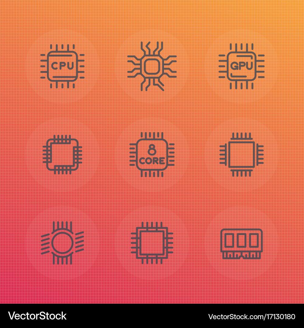 Chipset cpu line icons set vector image