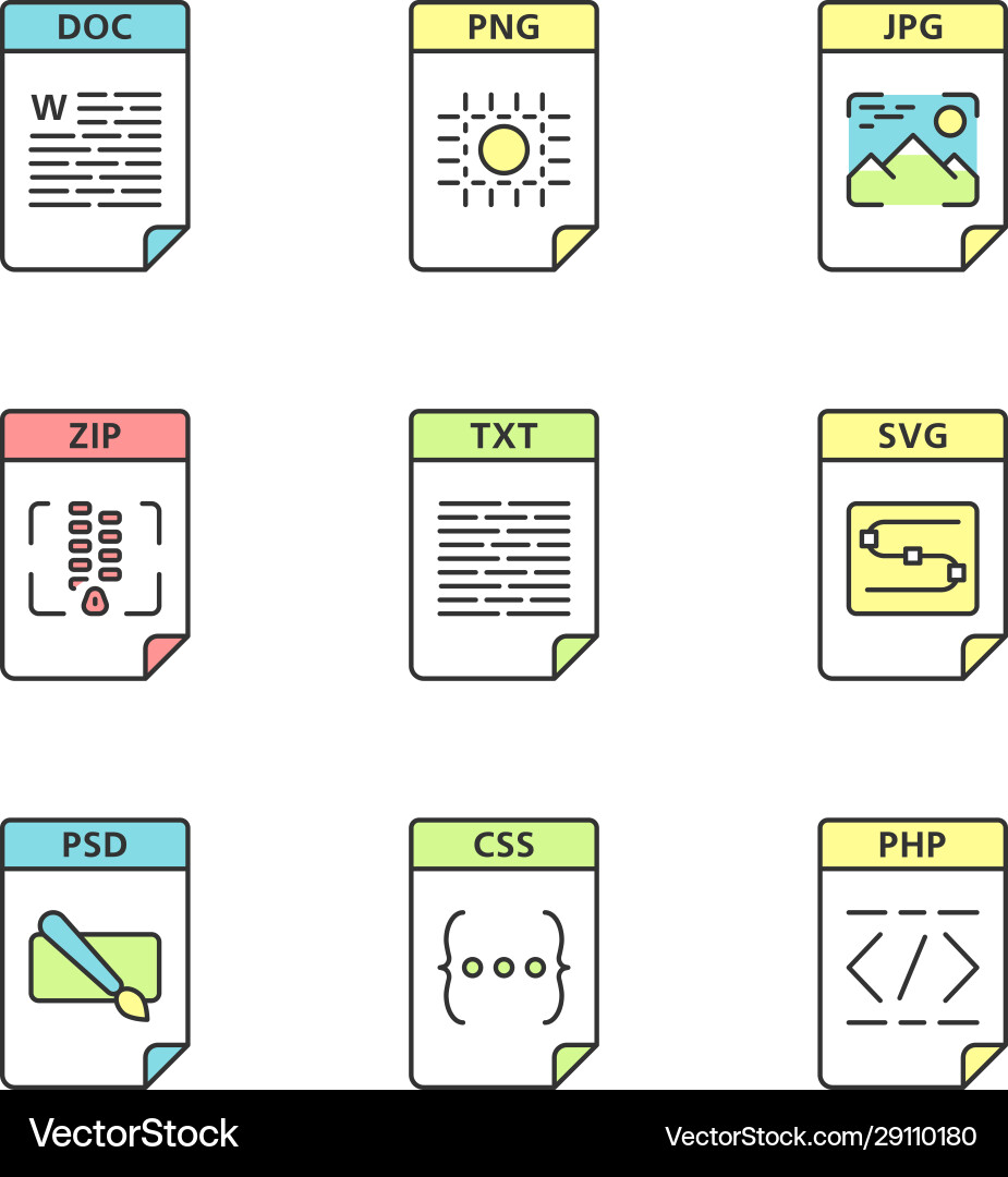 Dateiformat Farbsymbole Set Dateiformat Farbsymbole Set vektorbild