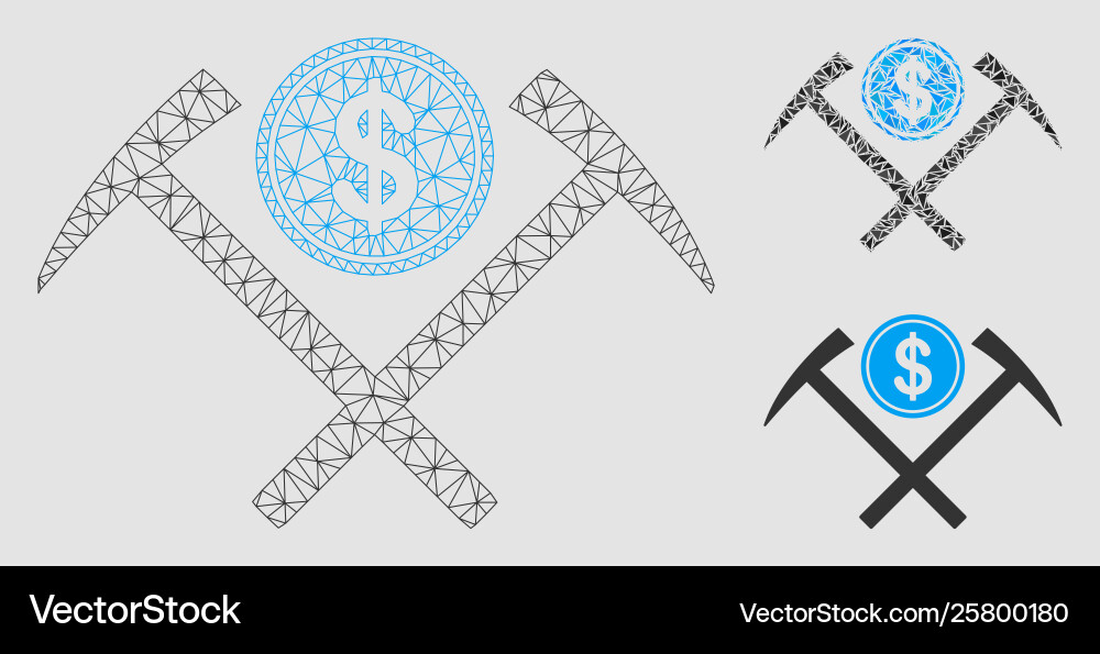 Dollar mining hammers mesh network model vector image