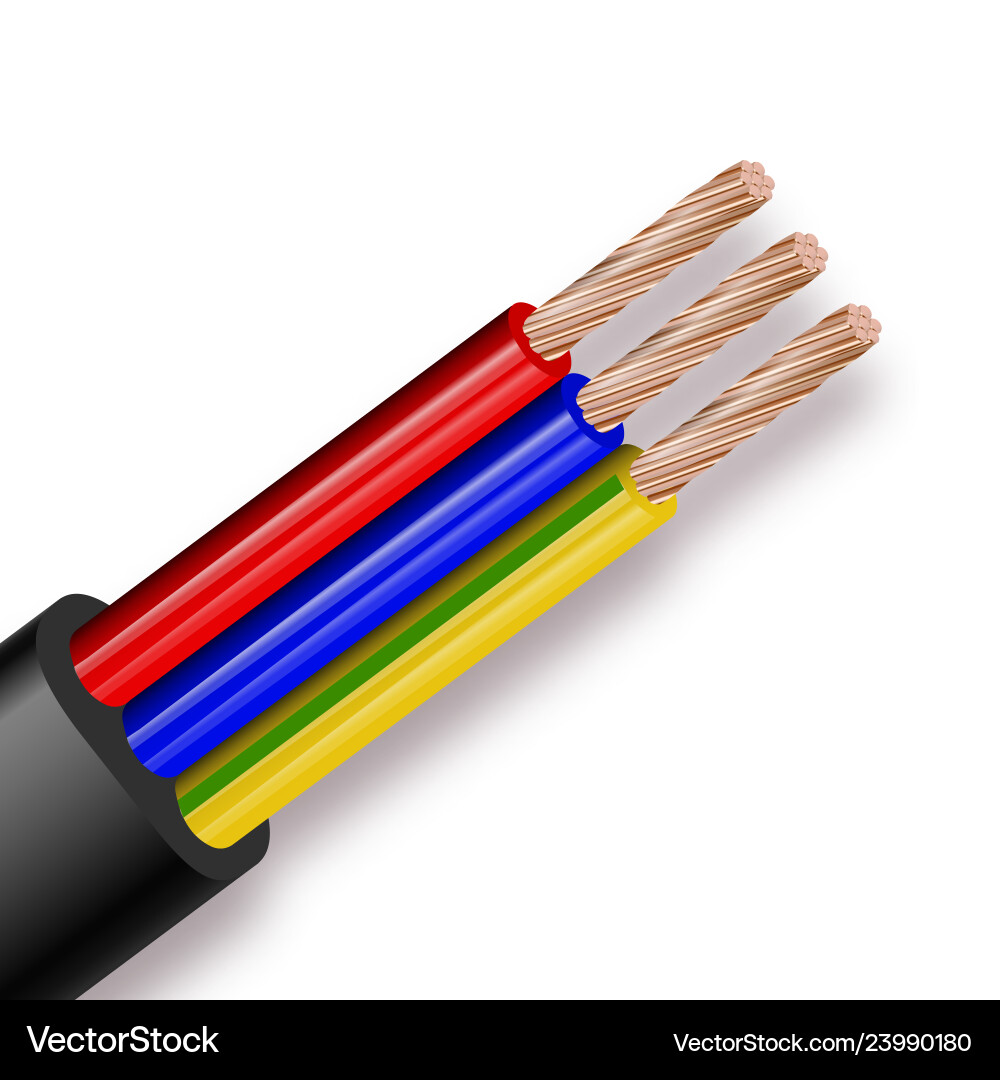 Flexibles Dreidraht-Elektrokabel isoliert Flexibles Dreidraht-Elektrokabel isoliert vektorbild