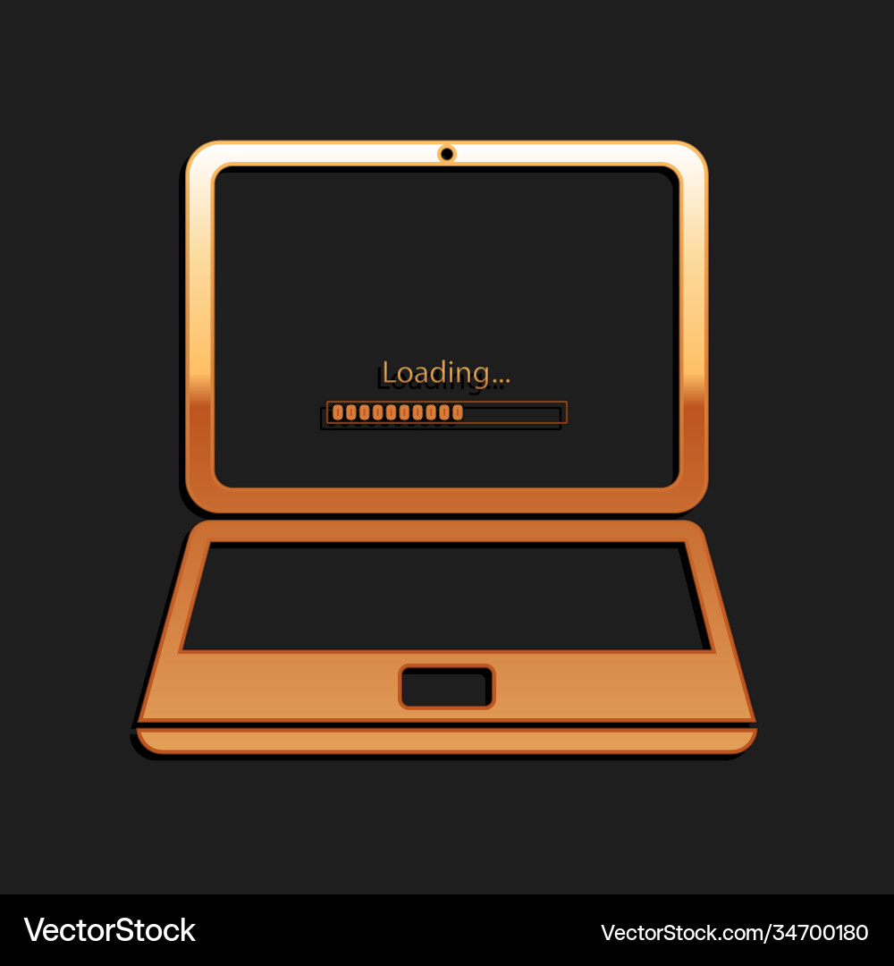 Gold laptop update process with loading bar icon Gold laptop update process with loading bar icon vector image