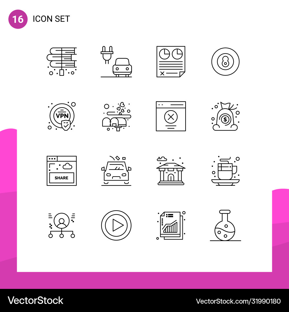 Group 16 modern outlines set for encryption Vector Image