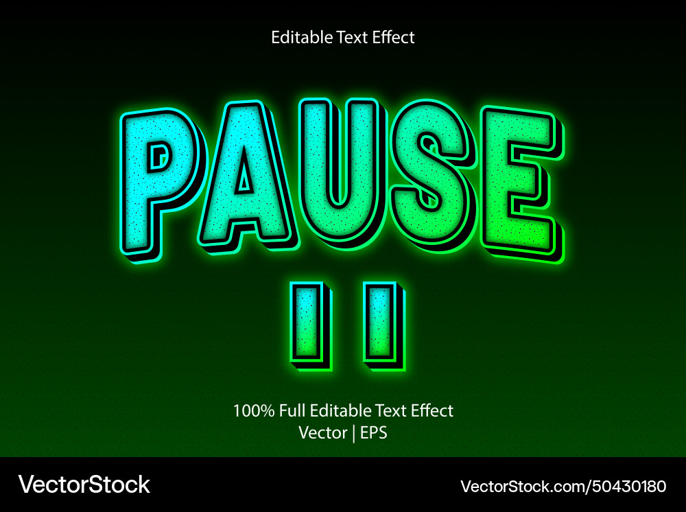Pause editable text effect 3 dimension emboss vector image