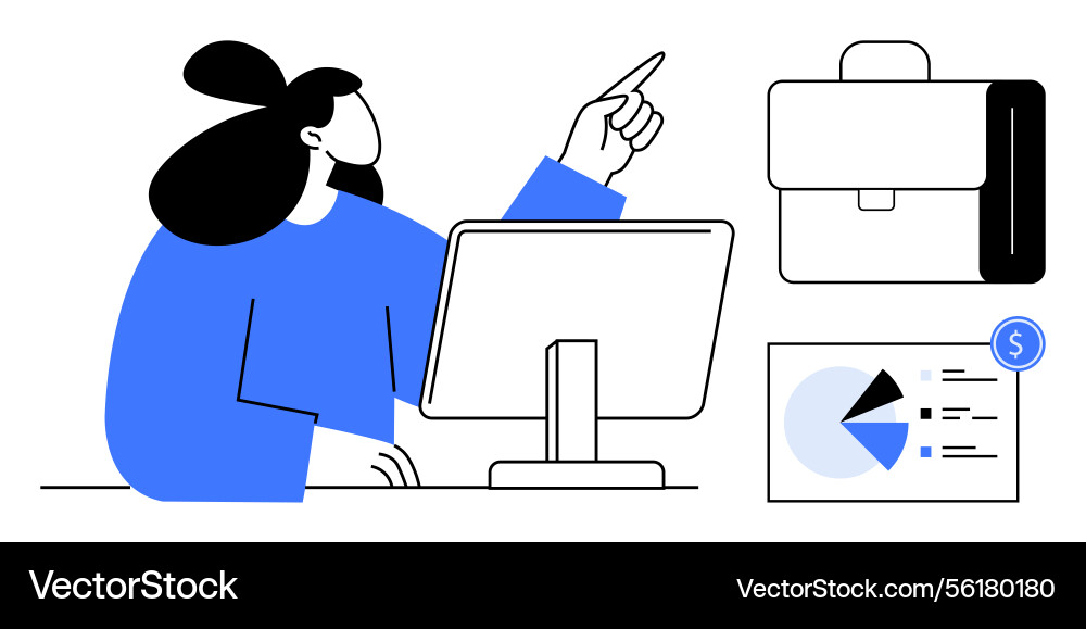 Professional analyzing data with desktop computer Professional analyzing data with desktop computer Vector Image