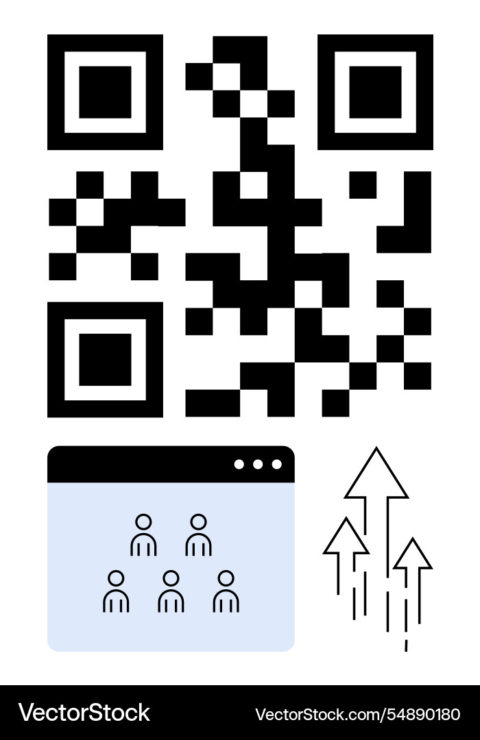 Qr code with browser window showing user icons Qr code with browser window showing user icons vector image