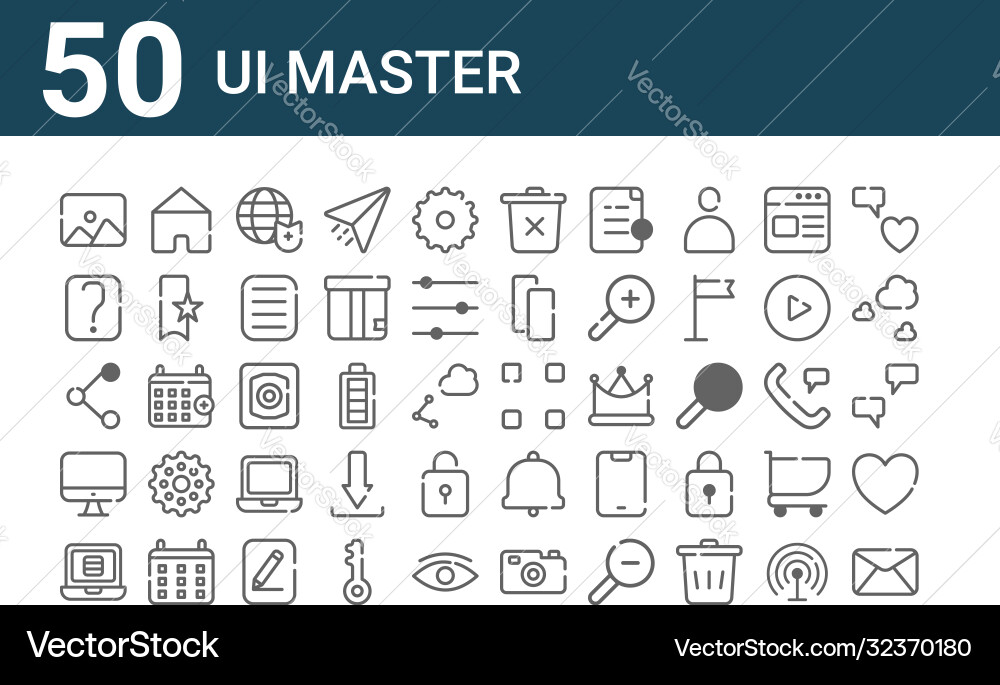 Set 50 ui master icons outline thin line Set 50 ui master icons outline thin line vector image