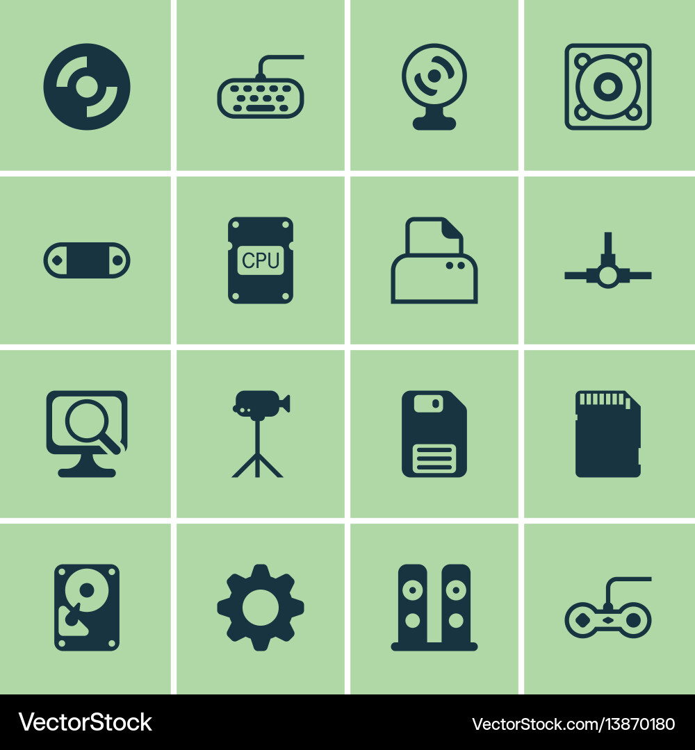 Set of 16 computer hardware icons includes web Set of 16 computer hardware icons includes web vector image
