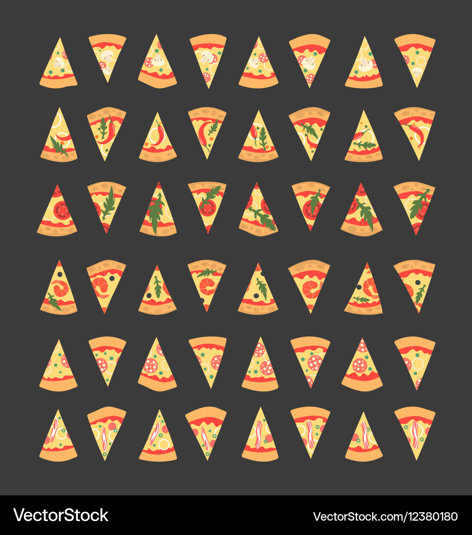 Set of pizza slices with different toppings vector image