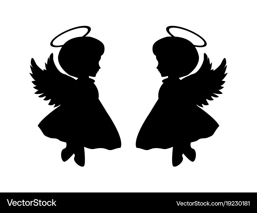 Angel Silhouettes - White Background Vector Image