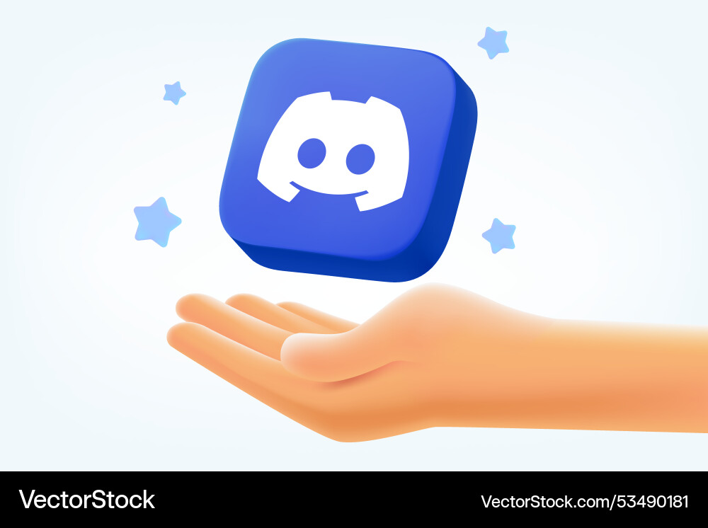 Discord application 3d button with the hand vector image