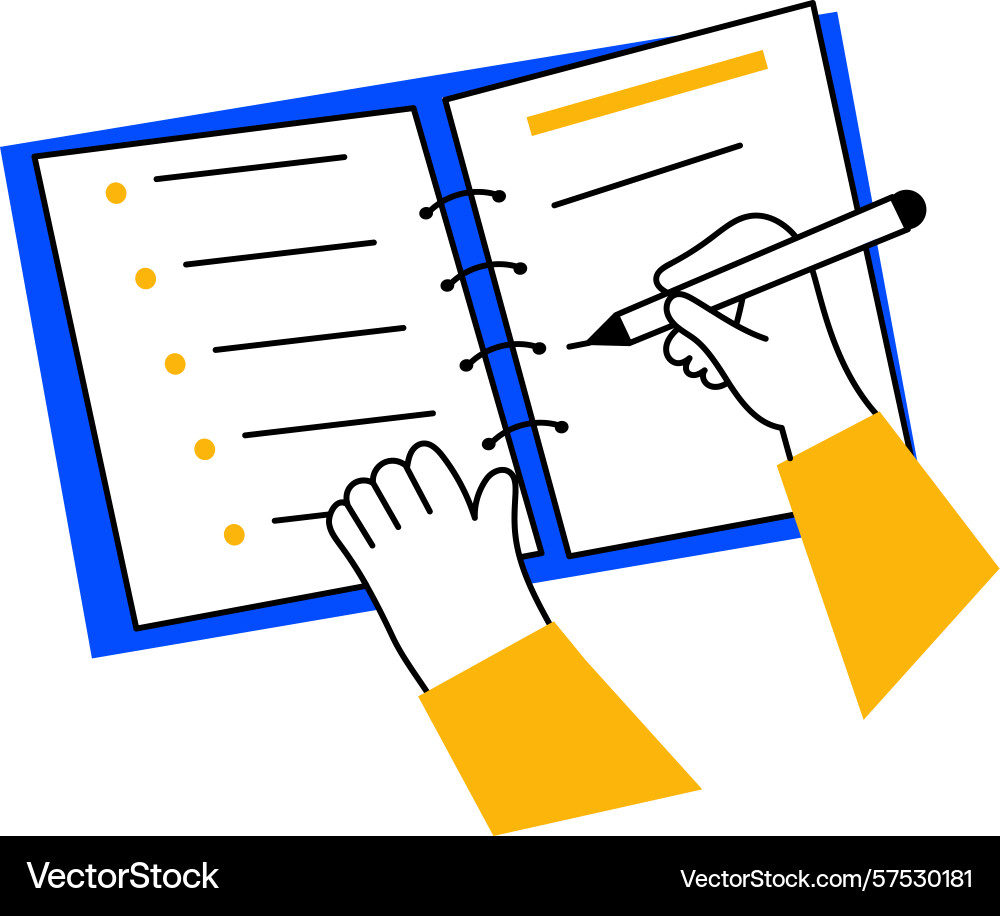 Flat style showing user writing down vector image