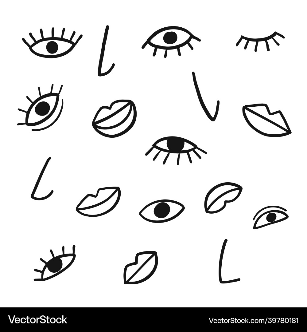 Hand drawing eye nose vector image