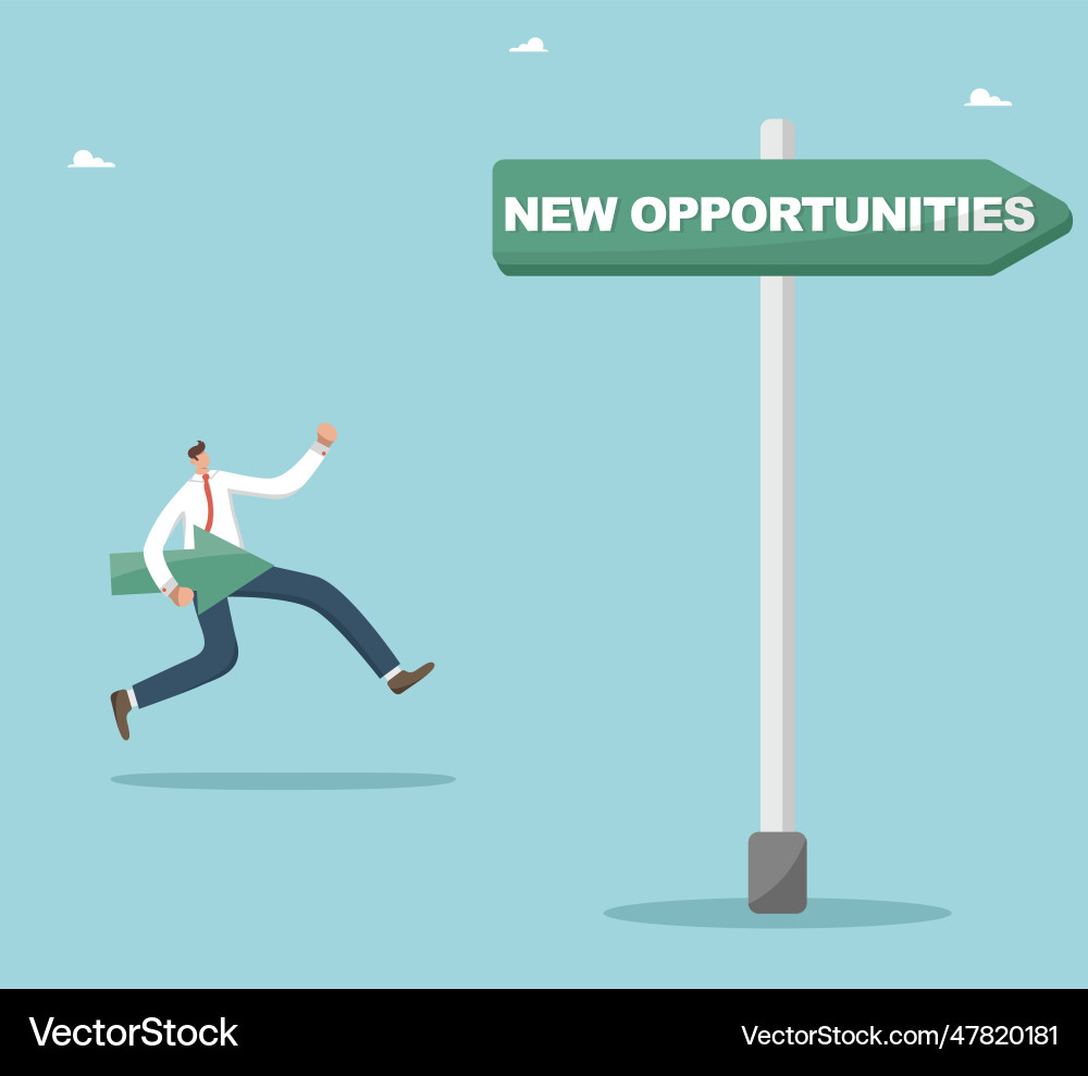 Man runs on the pointer to new opportunities Man runs on the pointer to new opportunities vector image