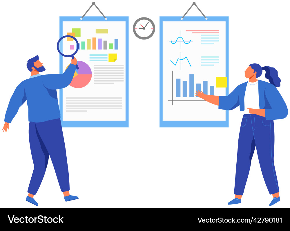 Man with loupe looking for information in text Man with loupe looking for information in text vector image