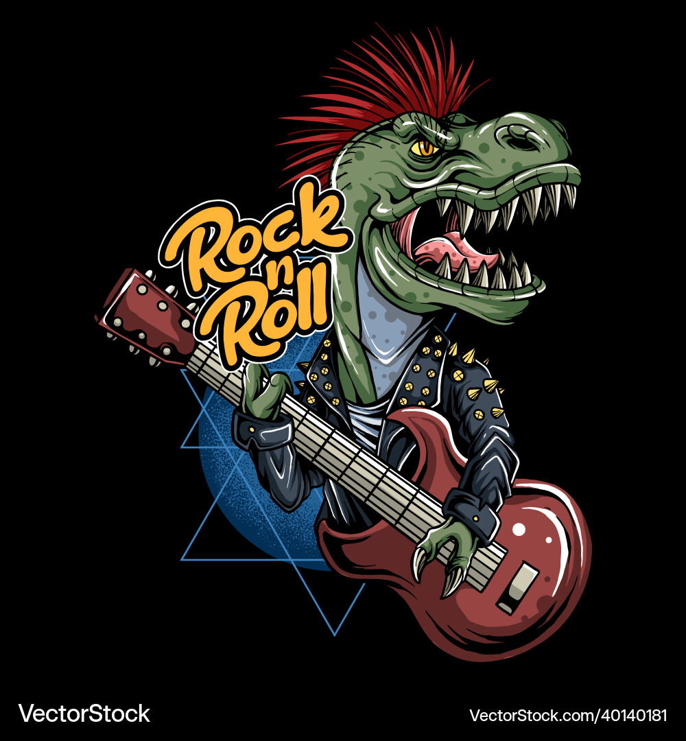 Punk Rock T-Rex Guitarist Vector Image