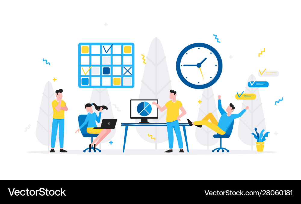 Tiny people characters working together with table Tiny people characters working together with table vector image