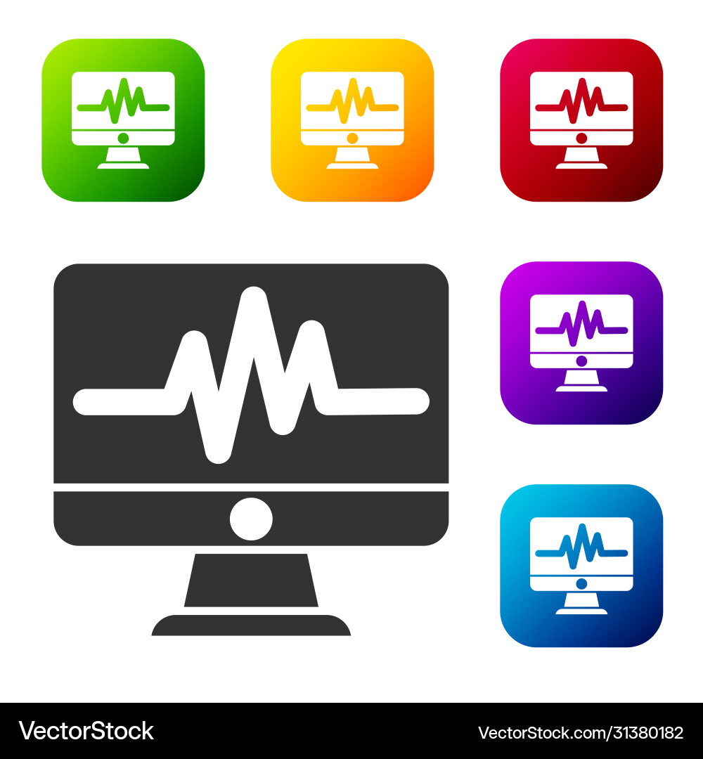 Black computer monitor with cardiogram icon Vector Image