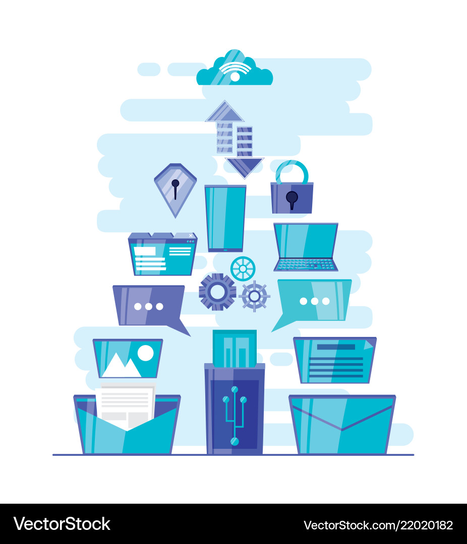 Cloud computing network with usb memory Vector Image