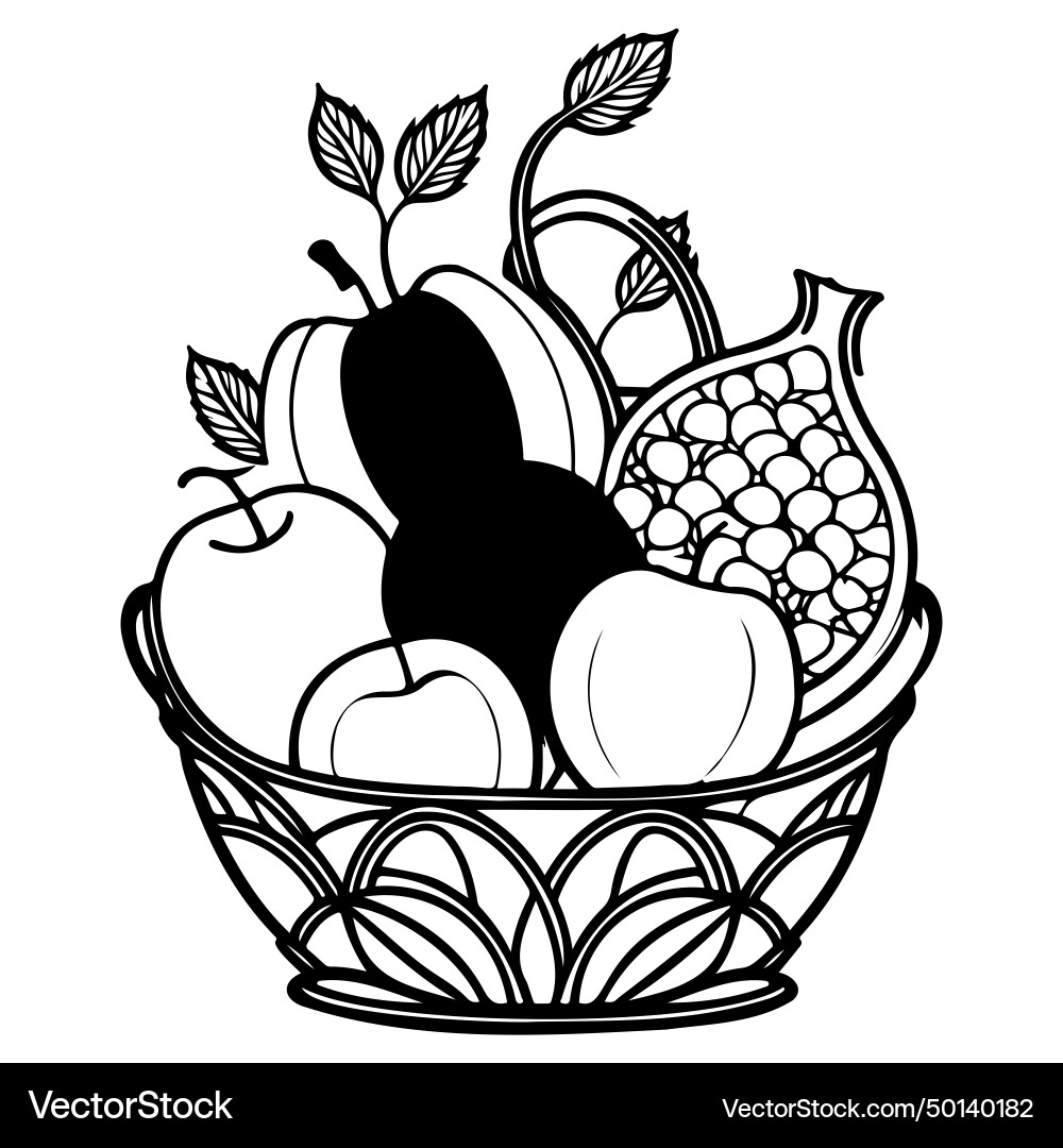Doodle sketch art fruit basket hand draw – Royalty-Free Vector | VectorStock, image size:1000x1080