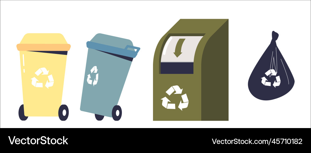 Garbage sorting set bins and waste bag Garbage sorting set bins and waste bag vector image
