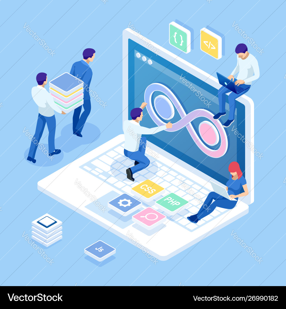 Isometric Software Development Workflow Vector Image