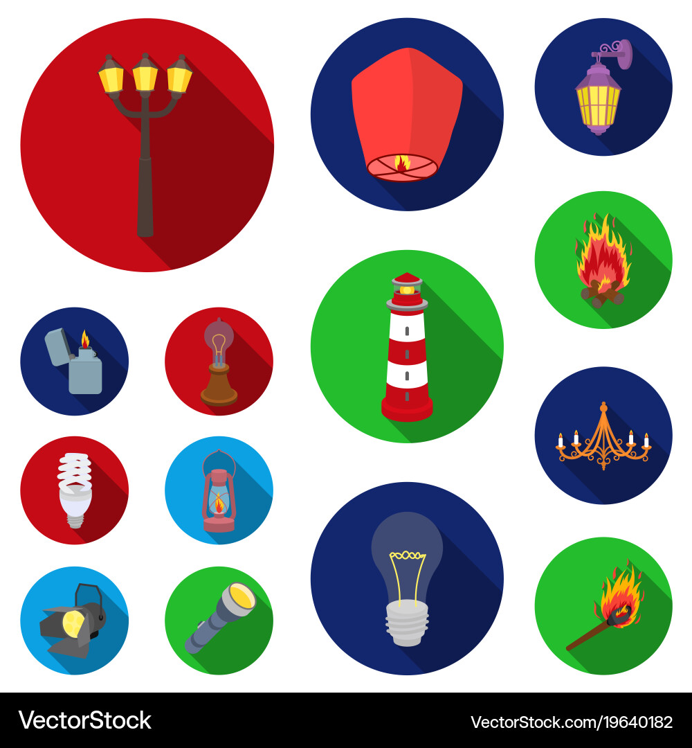 Light source flat icons in set collection Vector Image