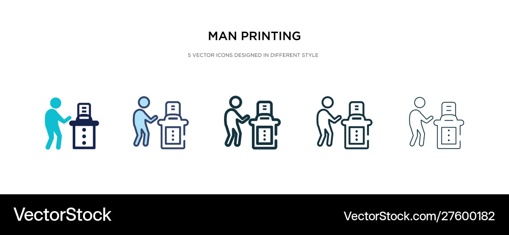 Man printing icon in different style two colored vector image
